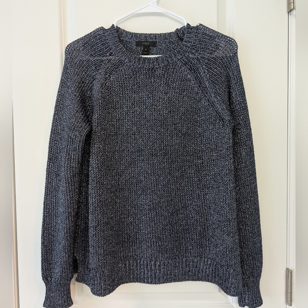 J. Crew, Women's Size Medium, Metallic‎ Side Split Sweater, Blue/Gray